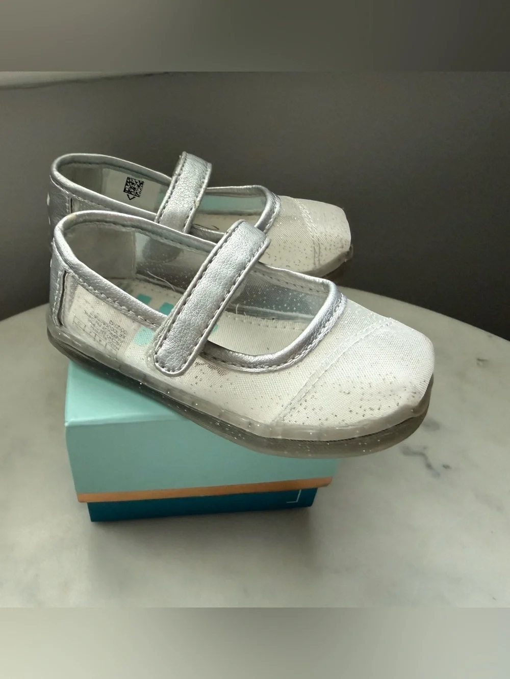 Disney x TOMS Mary Jane Silver Cinderella Glitter Mesh Shoes